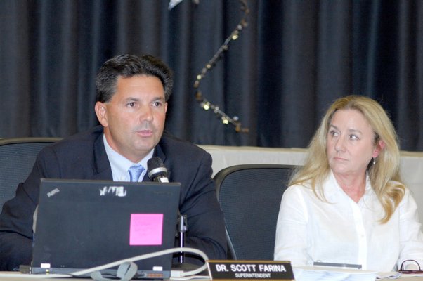 Southampton Schools Superintendent Dr. Scott Farina and School Board President Heather McCallion.  DANA SHAW