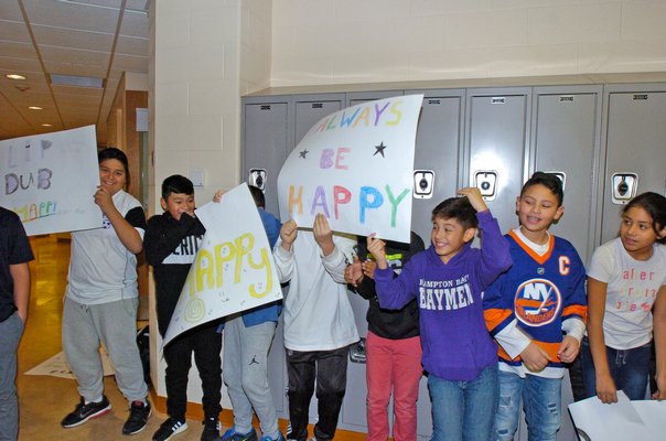 Students at Hampton Bays Middle School during the filming.  DANA SHAW
