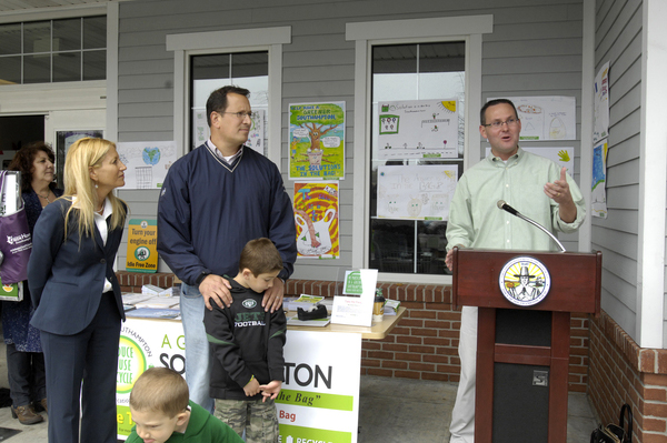 Hampton Bays School District Superintendent Lars Clemensen was recognized on Saturday by Southampton Town Board members Christine Preston Scalera and Chris Nuzzi for his efforts in helping make Hampton Bays Middle School a Green Ribbon School.