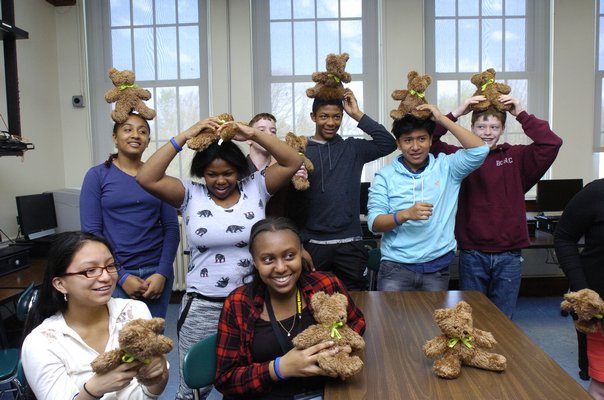 Students in Jenna Mascia's class made teddy bears to donate to the Retreat, a domestic violence center.