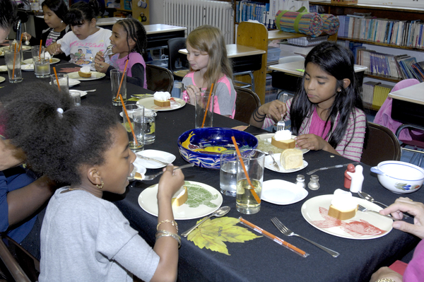 Putting table manners into action at the Bridgehampton School.  DANA SHAW
