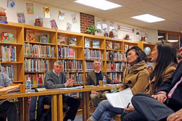 Tuckahoe Superintendent Chris Dyer, board members and parents at Monday night's forum.  DANA SHAW