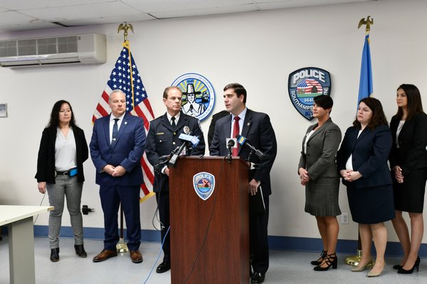 Suffolk County District Attorney Timothy D. Sini at a press conference at the Southampton Town Police Headquarters in Hampton Bays on Friday.  DANA SHAW