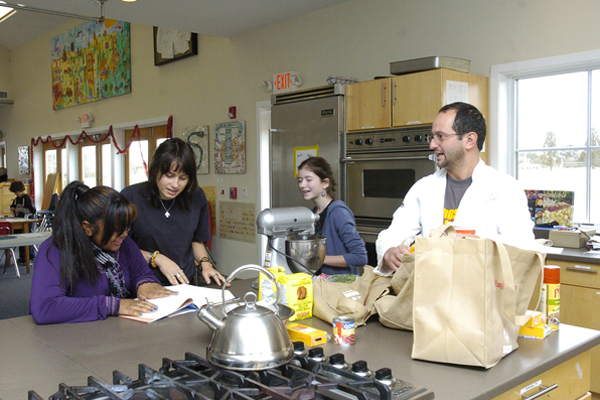 Mequantash Evans, Esme Ashley-White, Katya Wolosoff and Arjun Achuchan in Jeff’s Kitchen at the Hayground School.