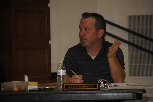 East Quogue Board of Education Trustee Brian Babcock during Tuesday's meeting. AMANDA BERNOCCO