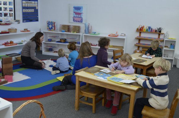 Pre-k students work with in stations at the Southampton Montessori School. BY ERIN MCKINLEY