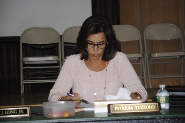 Patricia Tuzzolo, president of the East Quogue Board of Education, during a special meeting on Tuesday afternoon. AMANDA BERNOCCO