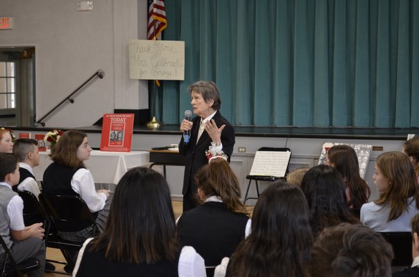 Holocaust survivor Bozenna Urbanowicz Gilbride visited Our Lady of the Hamptons School on January 29, two days after International Holocaust Remembrance Day. ANISAH ABDULLAH