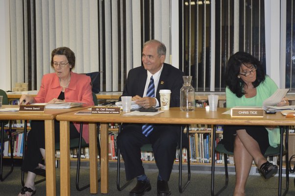 The Sag Harbor Board of Education met on July 8 to discuss capital project bond proposals, which include bonds for a new auditorium and a new turf athletic field. BRANDON B. QUINN