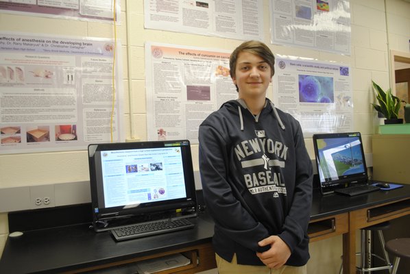 Jared Strecker, 16, of Hampton Bays is going to present his research at the Mesothelioma Applied Research Foundation’s annual International Symposium on Malignant Mesothelioma later this month. AMANDA BERNOCCO