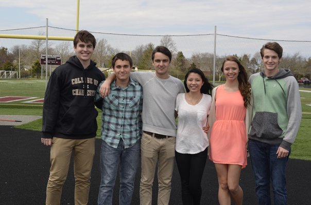 Members of the Southampton Key Club, (L-R) C.J. Collum, McClane Farnam, Nick Burke, Angelica Bautista, Megan Goleski, and Eddie McLaughlin, are organizing an upcoming Relay For Life event to take place at the high school. BY ERIN MCKINLEY