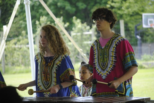 Students play music during the groundbreaking celebration for the Bridgehampton School expansion project. AMANDA BERNOCCO