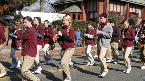 The Southampton High School marching band plays at the Veterans Day Parade in Southampton Village in November.