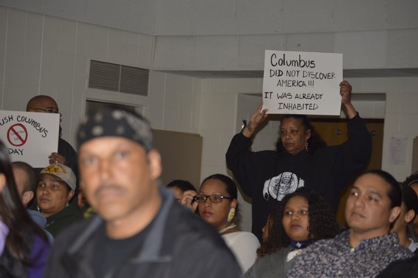 Dozens of people, many from the Shinnecock Indian Nation, attended Tuesday night's Southampton Board of Education meeting to advocate for changing Columbus Day on the district calendar to “Indigenous Day.” ALYSSA MELILLO