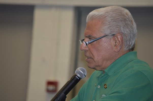 Louis Gallo, a member and chairperson of the Order Sons of Italy in America's Commission for Social Justice, speaks against changing Columbus Day on the Southampton School District calendar to “Indigenous Day” at a Board of Education meeting Tuesday night. ALYSSA MELILLO