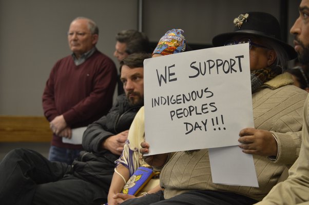 Dozens of people, many from the Shinnecock Indian Nation, attended Tuesday night's Southampton Board of Education meeting to advocate for changing Columbus Day on the district calendar to “Indigenous Day.” ALYSSA MELILLO