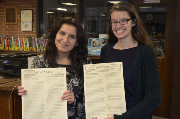 Co-editors of the Southampton High School newspaper, Riptide, Emma Tomicic and Lara Fayyaz are bringing the publication online. BY ERIN MCKINLEY