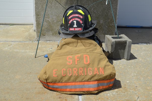 Edward Corrigan's firefighter suit and helmet. ANISAH ABDULLAH