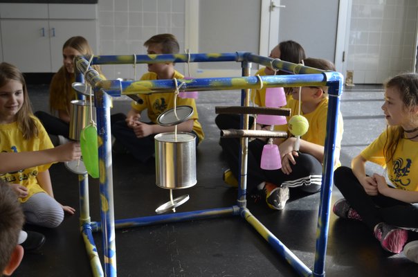Remsenburg-Speonk students made puppy playground sets out of PVC pipe and recycled household materials and donated them to Bideawee in Westhampton. ANISAH ABDULLAH