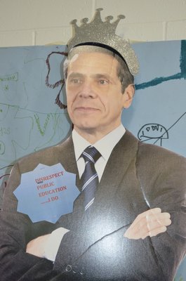 A cutout of Governor Andrew M. Cuomo was brought to a meeting on Common Core standards at East Quogue Elementary School on Monday. ALEXA GORMAN