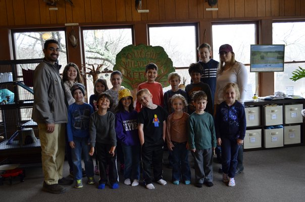 Back row, from left, Quogue Wildlife Refuge Envionmental Educator Tony Valderrama, Grace Tsoupas, Victoria McCarthy, Giulianna McCarthy, Skyler Valderrama, Jake Metcalf,  Aden Ali, Eamon Kobee and Environmental Educator Renee Allen. Front row, from left, John Valentine, Caleb Ali, Izzy Ospitale, Grayden Scott, Serafina DiBiaso, Henry Metcalf and Adelina Scott. ALEXA GORMAN