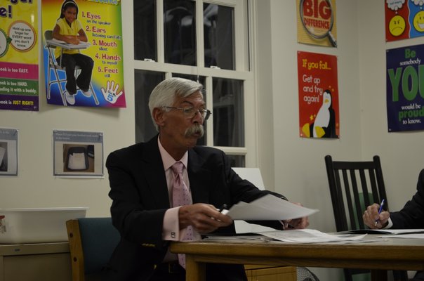 Richard Benson, superintendent and principal of Quogue School, discussed the 2015-16 budget at a recent Board of Education meeting. ALEXA GORMAN