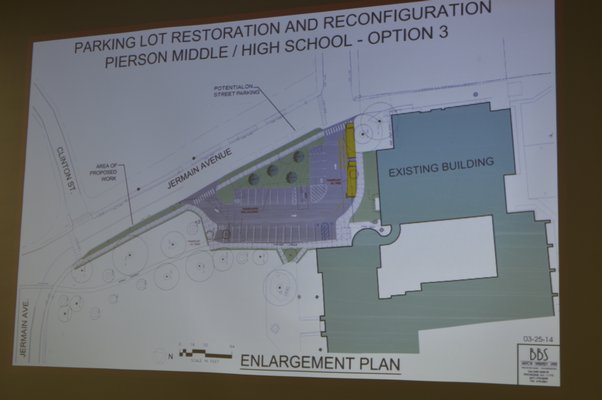The Sag Harbor Board of Education delayed a decision on a finalized parking lot reconstruction plan Tuesday night. BRANDON B. QUINN