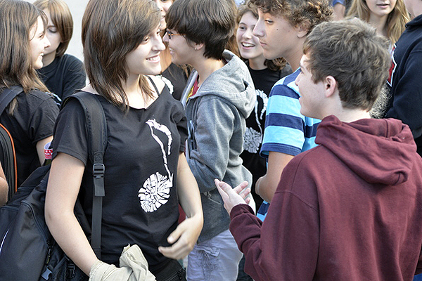 Students from Southampton School and El Centro Integrado de Mśsica Padre Antonio Soler were happy to see each other for the first time since the spring. SHAYE WEAVER
