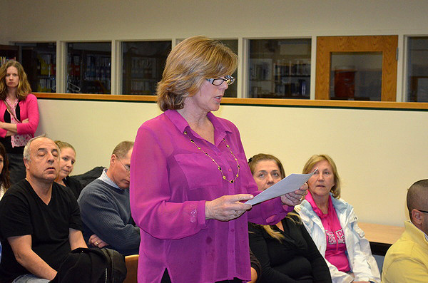 Teachers Association President Susan Kearns speaks at the BOE meeting on Monday night. ERIN MCKINLEY