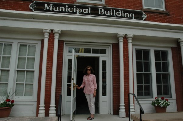 Sandra Schroeder in front of the Sag Harbor Municipal Building where her office is located.