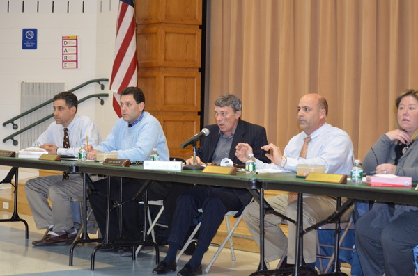 East Quogue Board of Education members at the February 7 public hearing.