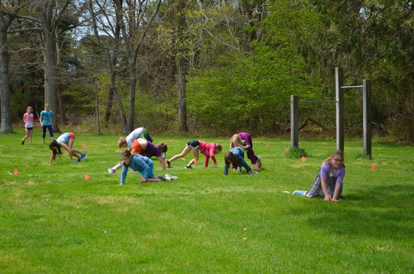 Third and fourth graders at Quogue School participated in an obstacle course on Tuesday. Alexa Gorman