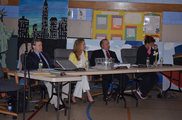 Members of the Board of Education at the community forum held Monday night at the elementary school. ERIN MCKINLEY