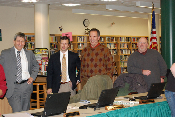 Westhampton Beach School District Superintendent Lynn Schwartz, left, high school principal Chris Herr, and School Board Members Clint Greenbaum and Bryan Dean.