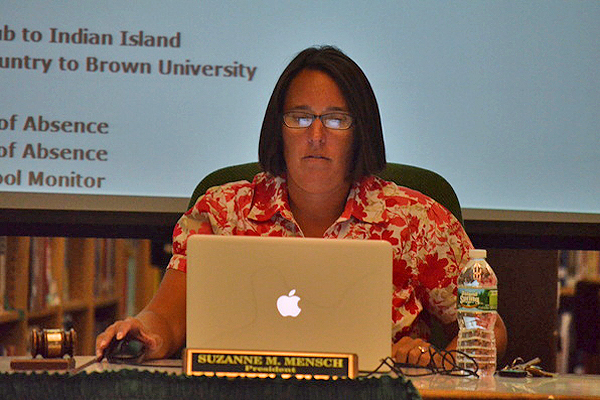 Board of Education President Suzanne Mensch at Monday night's Board of Education meeting. ERIN MCKINLEY