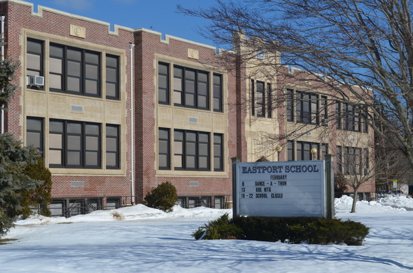 Snow outside of Eastport Elementary School. The Eastport South Manor School District has been closed for days because of snow and ice. ERIN MCKINLEY