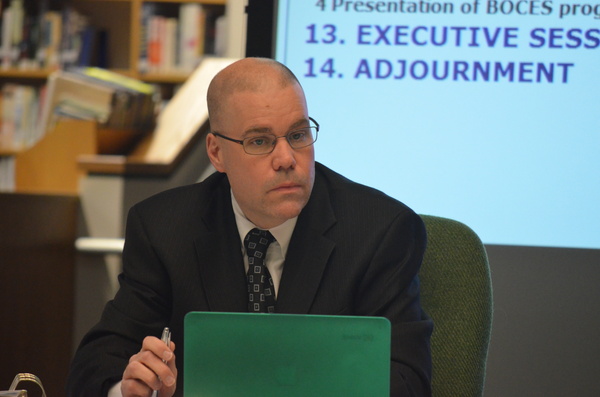 Westhampton Beach Superintendent Michael Radday at the Board of Education Meeting on Monday. ERIN MCKINLEY