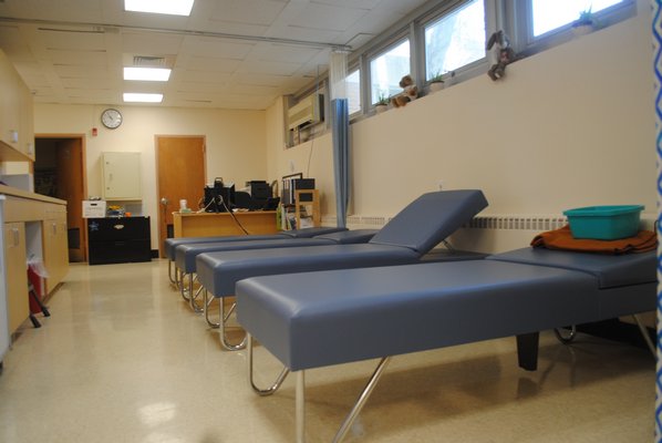 Beds inside the nurse's office can be spread out to keep kids from spreading their germs in the newly expanded space in Hampton Bays Elementary School. AMANDA BERNOCCO