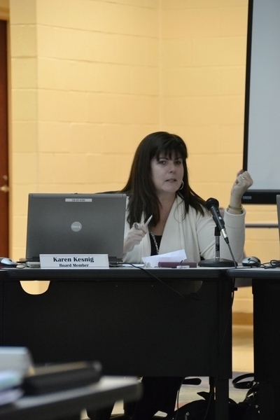 School Board member Karen Kesnig addresse