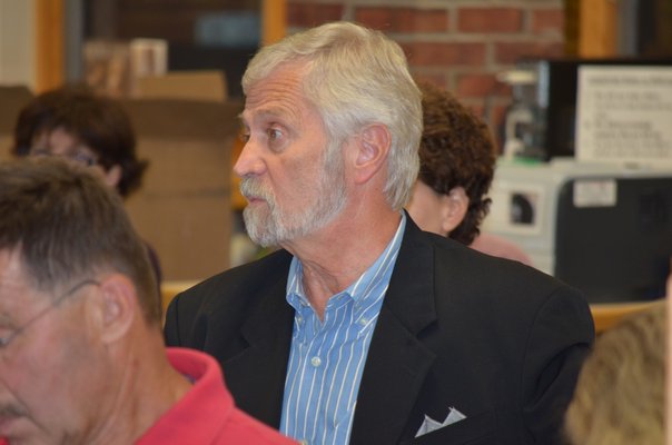 Southampton Town Deputy Supervisor Frank Zappone at the merger study meeting held at the Tuckahoe School on Thursday. BY ERIN MCKINLEY