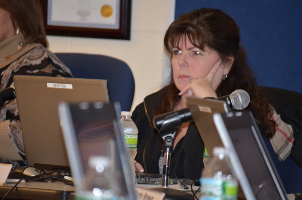 Eastport South Manor Board of Education member Karen Kesnig at the February 1 meeting.