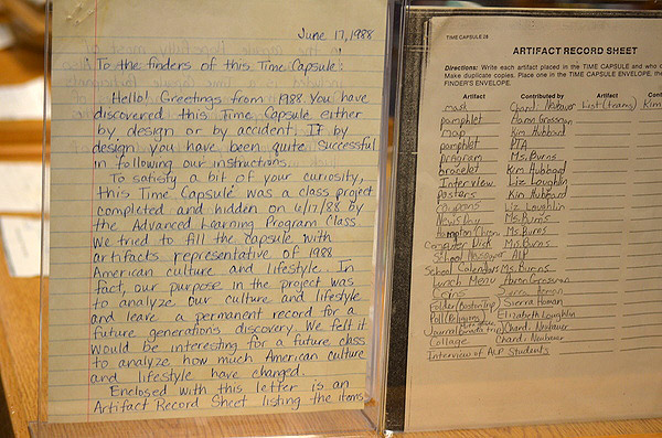 Instructions that were included in the time capsule. ERIN MCKINLEY