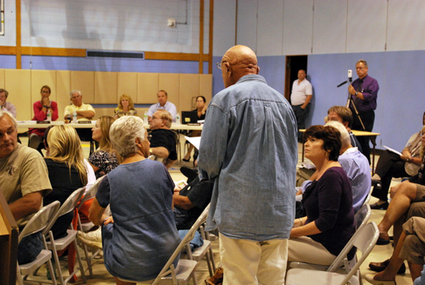 Michael Pope of Remsenburg addresses the Remsenburg/Speonk School Board on Monday, September 27.