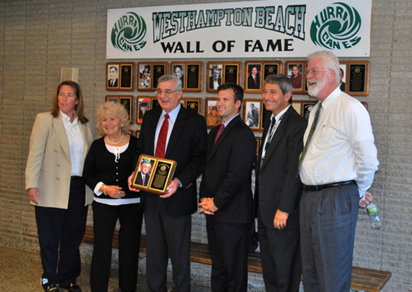 Wall of Fame Committee Chairwoman Kathleen Masterson, left, with Anne Rieppel, Dr. James Markowsky, High School Principal Chris Herr, Superintendent Lynn Schwartz and School Board Vice President James Hulme.