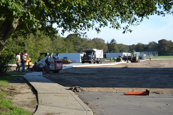 Construction workers construct a new parking lot at the Eastport Elementary School on Montauk Highway in Manorville on Wednesday morning.