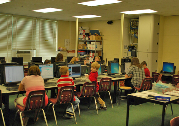 The computer lab at Remsenburg/Speonk Elementary School, which also contains the school's network equipment.    WILL JAMES