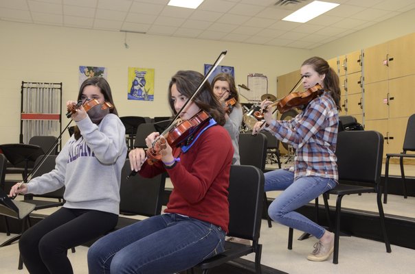 The Southampton School District recently recieved recognition for Outstanding Support of Music Education by the National Association of Music Merchants, or NAMM. Pictured left to right: Southampton High School students Taylor Neill, Julia Dudley, Gwendolyn Goodyear and Emma Diesing. GREG WEHNER