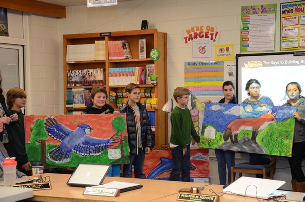 5th grade students from Westhampton Beach Elementary School showed off their collaborative art projects at the beginning of the Westhampton Beach Board of Education Meeting on Monday night. GREG WEHNER