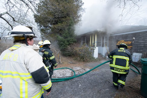 Firefighters responded to the scene of a house fire on Chester Avenue in Bridgehampton on Thursday morning. COURTESY MICHAEL HELLER/SAG HARBOR EXPRESS