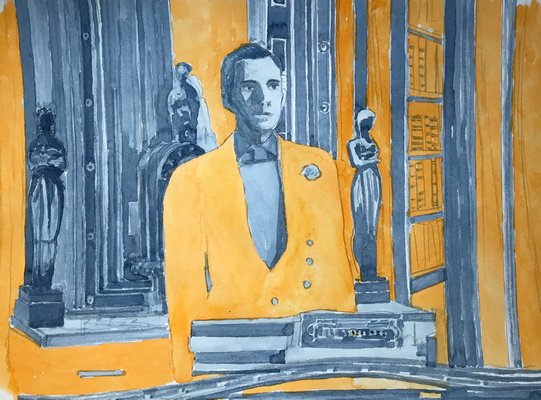 "Hurd Hatfield in 'The Picture of Dorian Gray'" watercolor on paper, 2019 by Peter Murray.